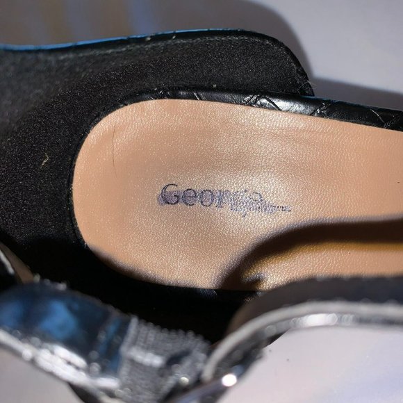 Crocodile Vegan Leather Ankle Strap Block Heels Sandals Black Size 9 George - Picture 6 of 12